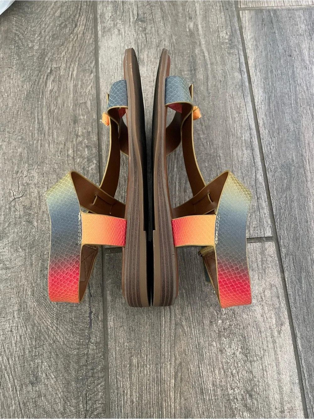 Franco Sarto Gradient Orange Yellow Green Leather Slingback Sandals